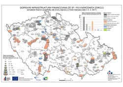 Mapa Dopravní infrastruktura - Rozložení projektů a finančních prostředků ze SF 2007-2013 - Diagram