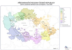 Mapa Územní působnost členských obcí Euroregionů v roce 2009