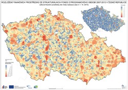 Mapa Rozložení projektů a finančních prostředků ze SF 2007-2013 - Interpolace