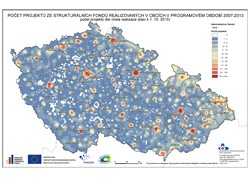 Mapa Počty realizovaných projektů SF 2007-2013