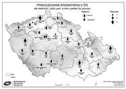Mapa Provozovaná krematoria v ČR