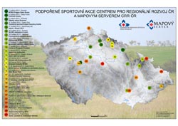 Mapa Podpořené sportovní akce Centrem pro regionální rozvoj ČR a Mapovým Serverem CRR ČR