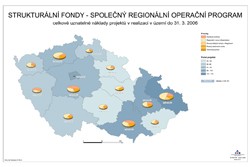 Mapa Celkové uznatelné náklady projektů v realizaci v území do 31.3.2006