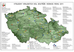 Mapa Vesnice roku - oceněné obce v krajských kolech 2011