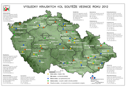 Mapa Vesnice roku - oceněné obce v krajských kolech 2012
