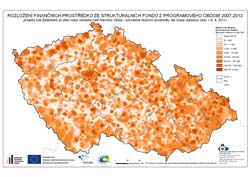 Mapa Čerpání obecních úřadů ze SF/FS a národních zdrojů k 6. 4. 2011 - interpolace