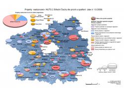Mapa Projekty realizované v NUTS 2 Střední Čechy dle priorit a opatření (stav k 1.9.2009) (A4)