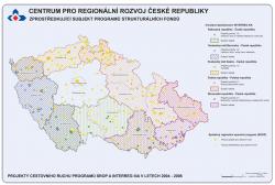 Mapa Projekty cestovního ruchu programů SROP a Interreg IIA v letech 2004 - 2006