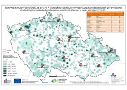 Mapa Čerpání krajských úřadů ze SF/FS a národních zdrojů k 7. 9. 2011 - interpolace