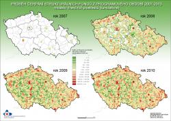 Mapa Průběh čerpání SF 2007-2013 - objem financí