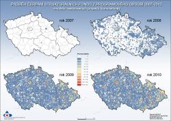 Mapa Průběh čerpání SF 2007-2013 - počty projektů