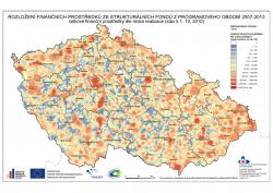 Mapa Rozložení finančních prostředků ze SF 2007-2013