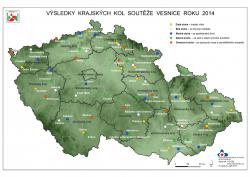 Mapa Vesnice roku - oceněné obce v krajských kolech 2014