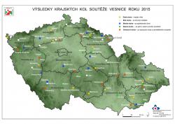 Mapa Vesnice roku - oceněné obce v krajských kolech 2015