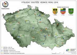 Mapa Vesnice roku - oceněné obce v krajských kolech 2016