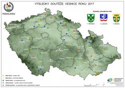 Mapa Vesnice roku - oceněné obce v krajských kolech 2017