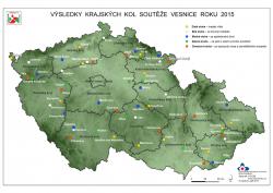 Mapa Vesnice roku - oceněné obce v krajských kolech 2015