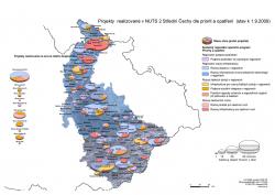 Mapa Projekty realizované v NUTS 2 Střední Morava dle priorit a opatření (stav k 1.9.2009) (A4)