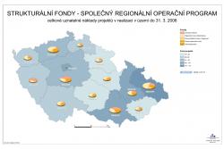 Mapa Celkové uznatelné náklady projektů v realizaci v území do 31.3.2006