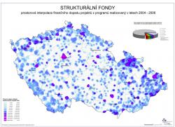 Mapa Prostorová interpolace finančního dopadu projektů z programů realizovaných v letech 2004 - 2006