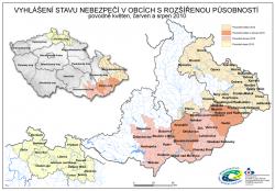 Mapa Povodně 2010 - vyhlášení stavu nebezpečí